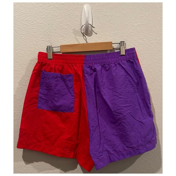 URBAN RENEWAL Red Purple Colorblock Reworked Shorts - Picture 7 of 7